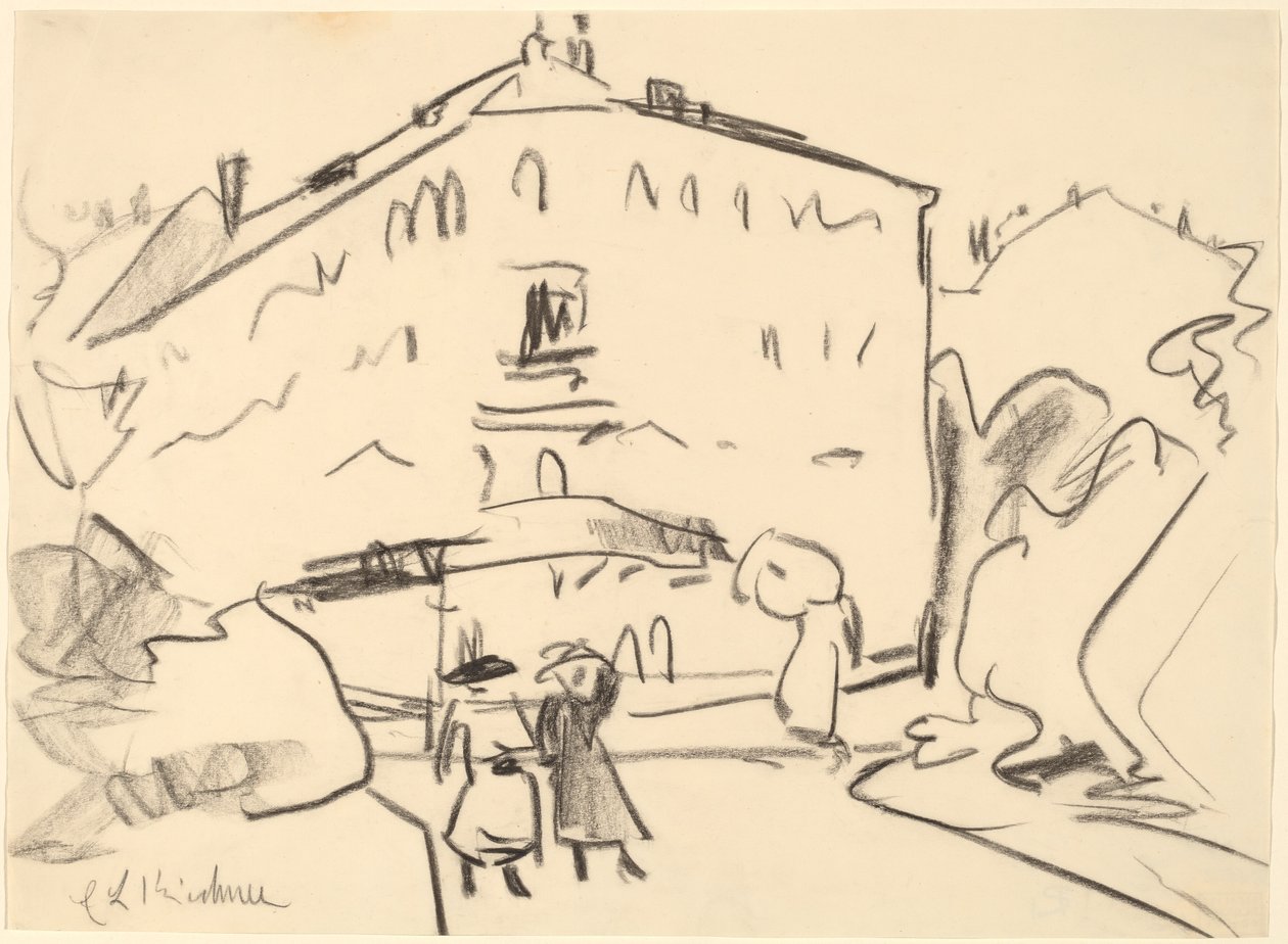 Casas en Dresde con Personas Paseando, 1909 de Ernst Ludwig Kirchner