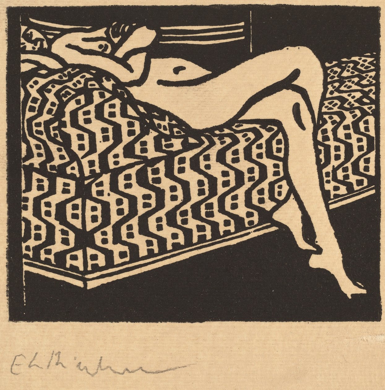 Niña desnuda acostada en un sofá, 1905 de Ernst Ludwig Kirchner