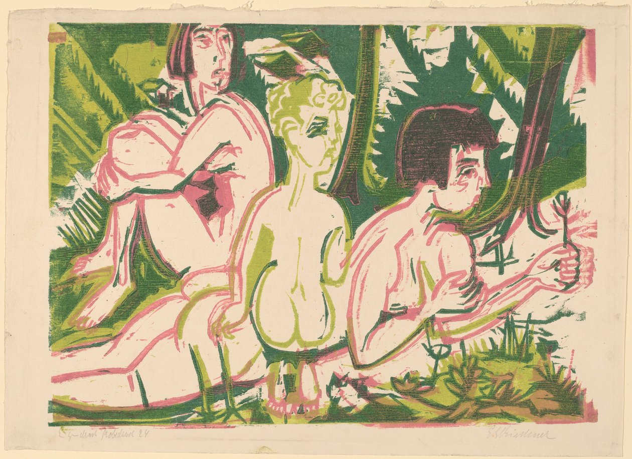 Mujeres desnudas con un niño en el bosque, 1925 de Ernst Ludwig Kirchner