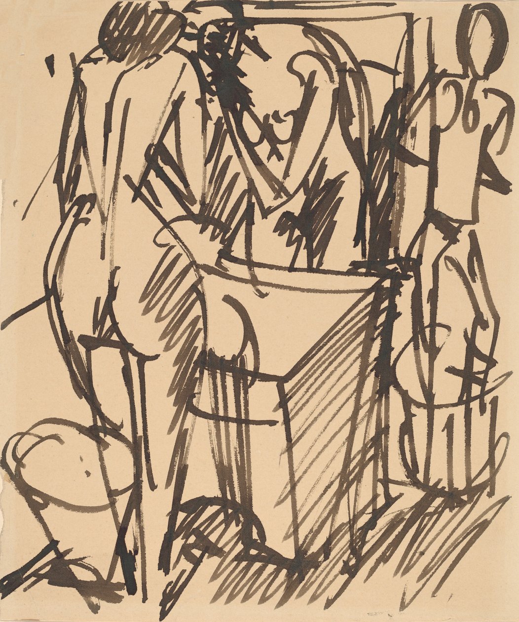 Desnudo con un espejo, de pie frente a un lavabo, 1908-1910 de Ernst Ludwig Kirchner
