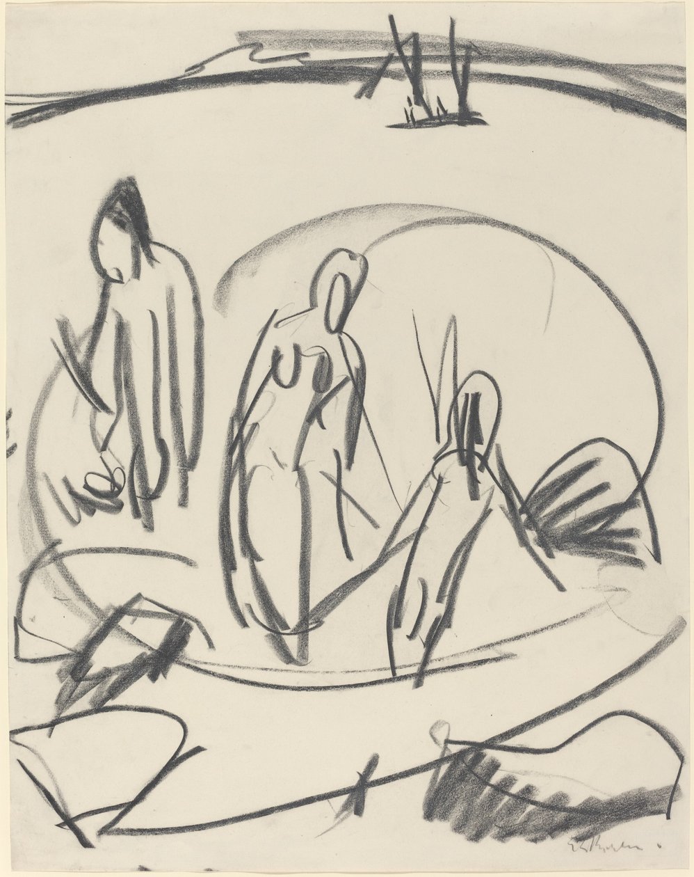 Tres bañistas en el mar, c. 1914 de Ernst Ludwig Kirchner