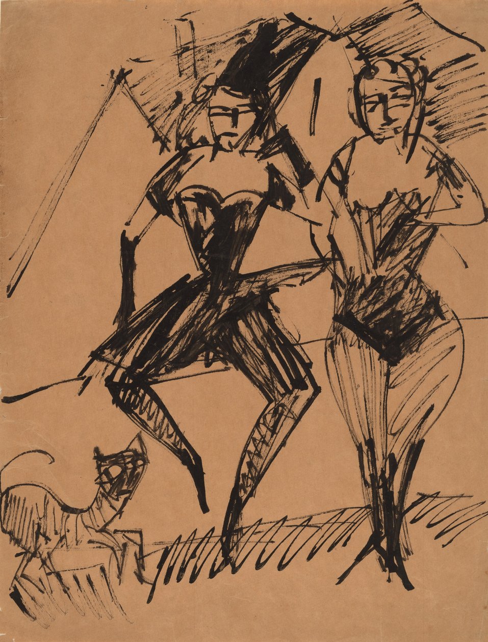 Dos bailarinas con un gato de Ernst Ludwig Kirchner