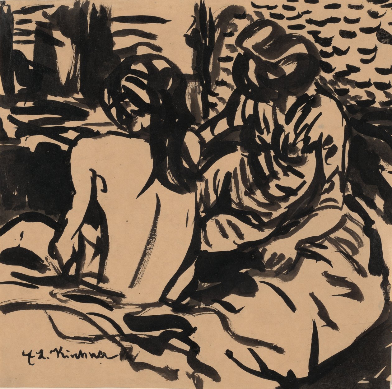 Dos Desnudos en una Cama Isabella y una Chica Más Joven, c. 1906 de Ernst Ludwig Kirchner