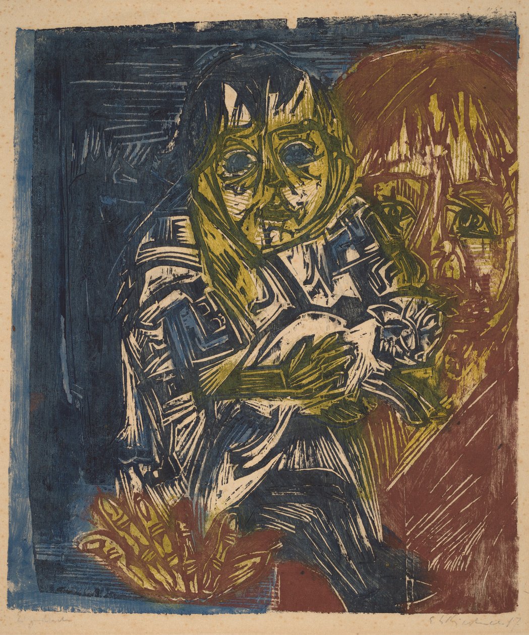 Mujer con un Niño y un Gato, 1919 de Ernst Ludwig Kirchner