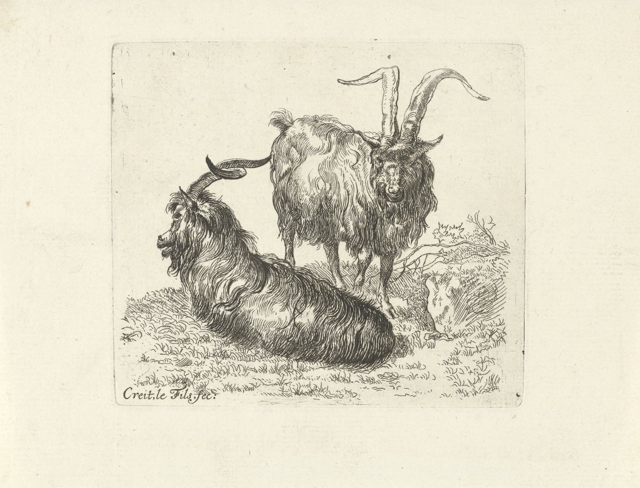 Dos carneros en un prado de Ernst Ludwig Creite