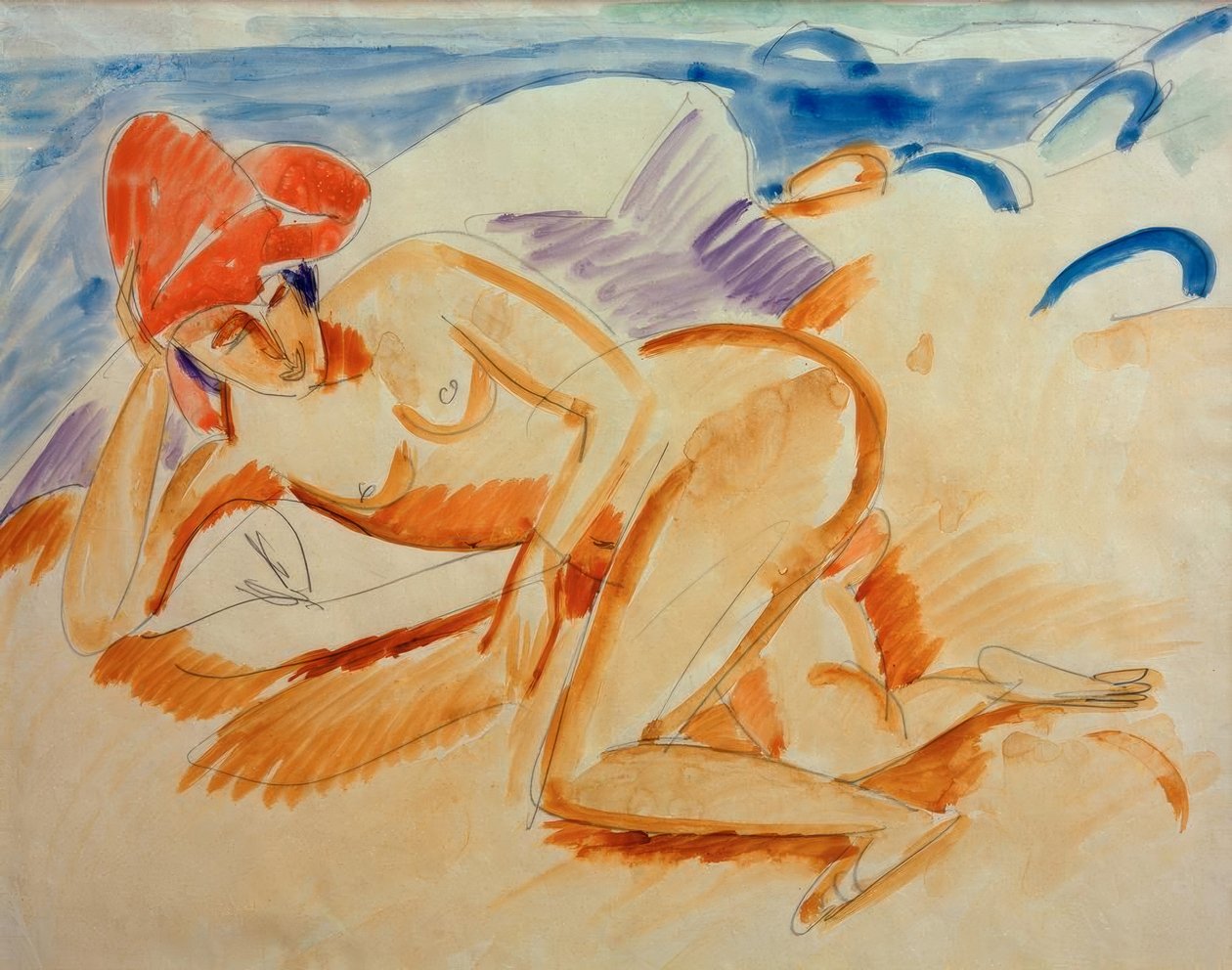 Desnudo con sombrero rojo de Ernst Ludwig Kirchner