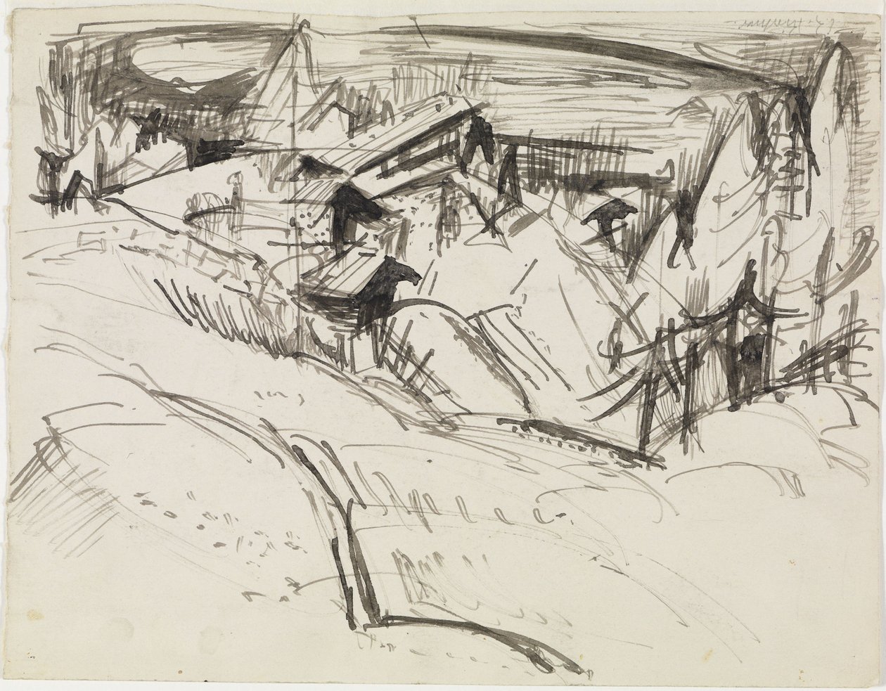 Alp con cabañas y abetos de Ernst Ludwig Kirchner