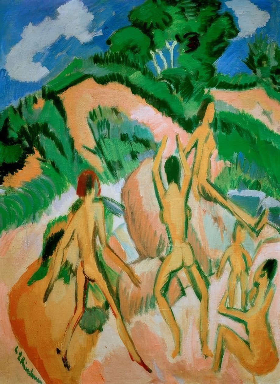 Bañistas entre dunas (Fehmarn) de Ernst Ludwig Kirchner
