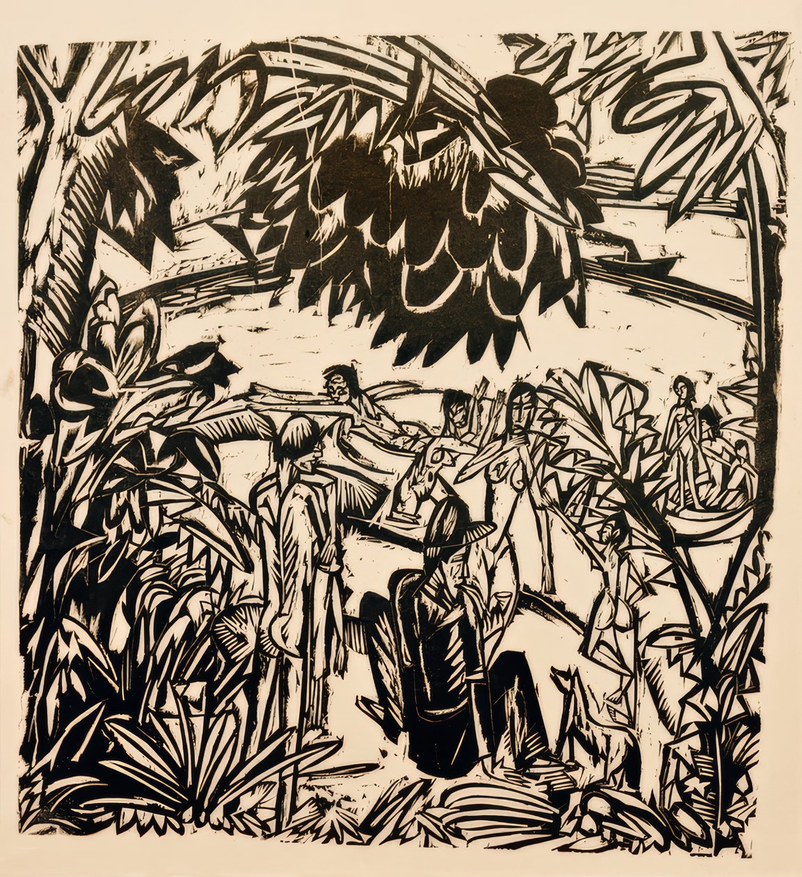 Escena de baño bajo ramas de árboles de Ernst Ludwig Kirchner