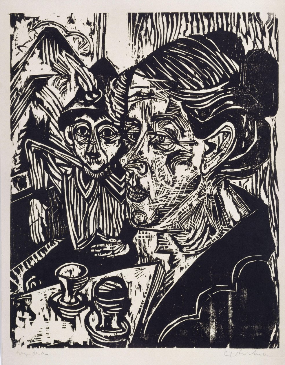 Una granjera con un niño sentada a la mesa (la señora Schmidt con su hijo Martin) de Ernst Ludwig Kirchner