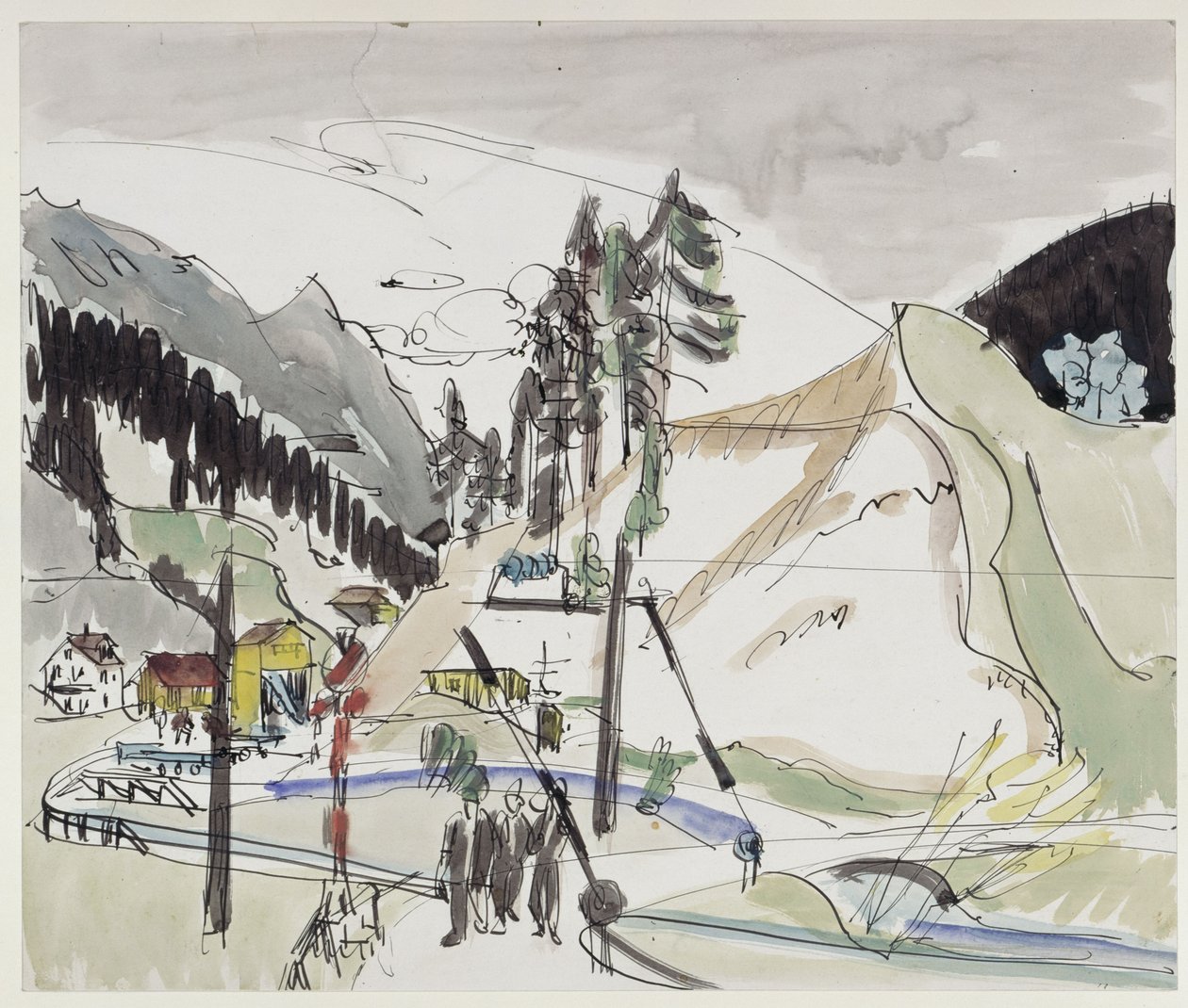 Paso a nivel (Frauenkirch, con vistas a la gravera de Wildboden) de Ernst Ludwig Kirchner
