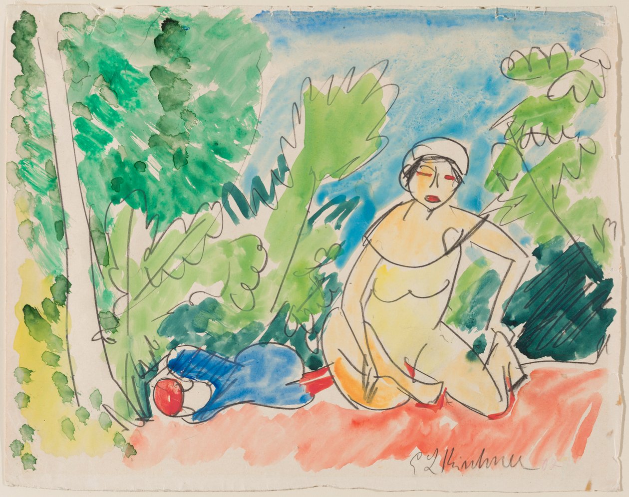 Bañistas en el lago , c.1907 (acuarela sobre lápiz sobre papel) de Ernst Ludwig Kirchner