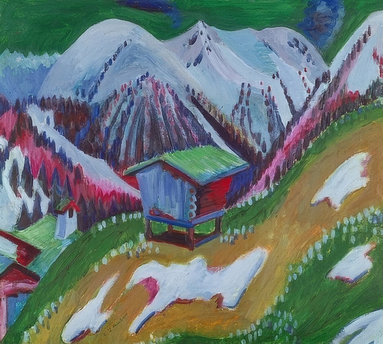 Paisaje montañoso con cabaña alpina de Ernst Ludwig Kirchner