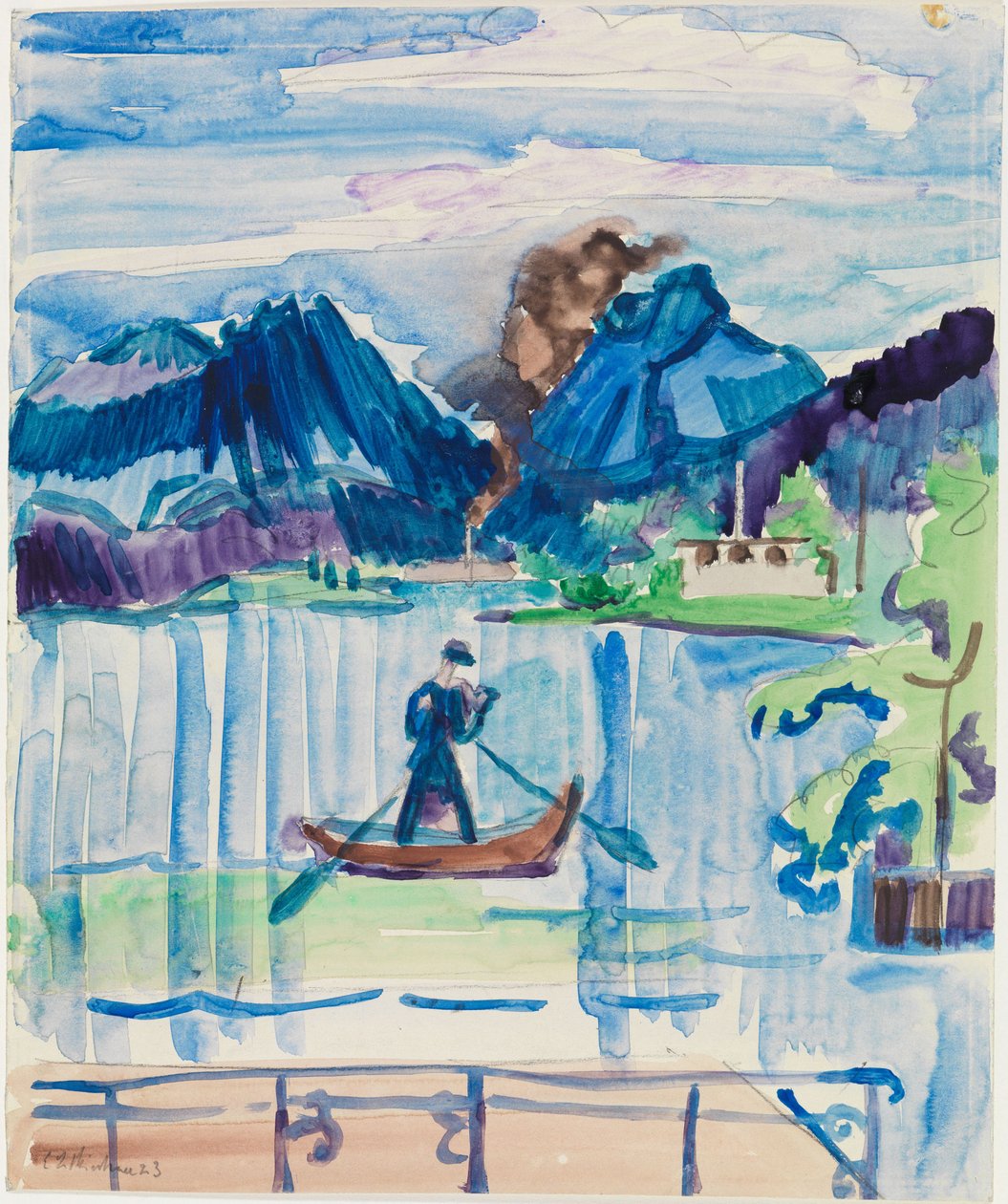 Lago de montaña con un remero de Ernst Ludwig Kirchner