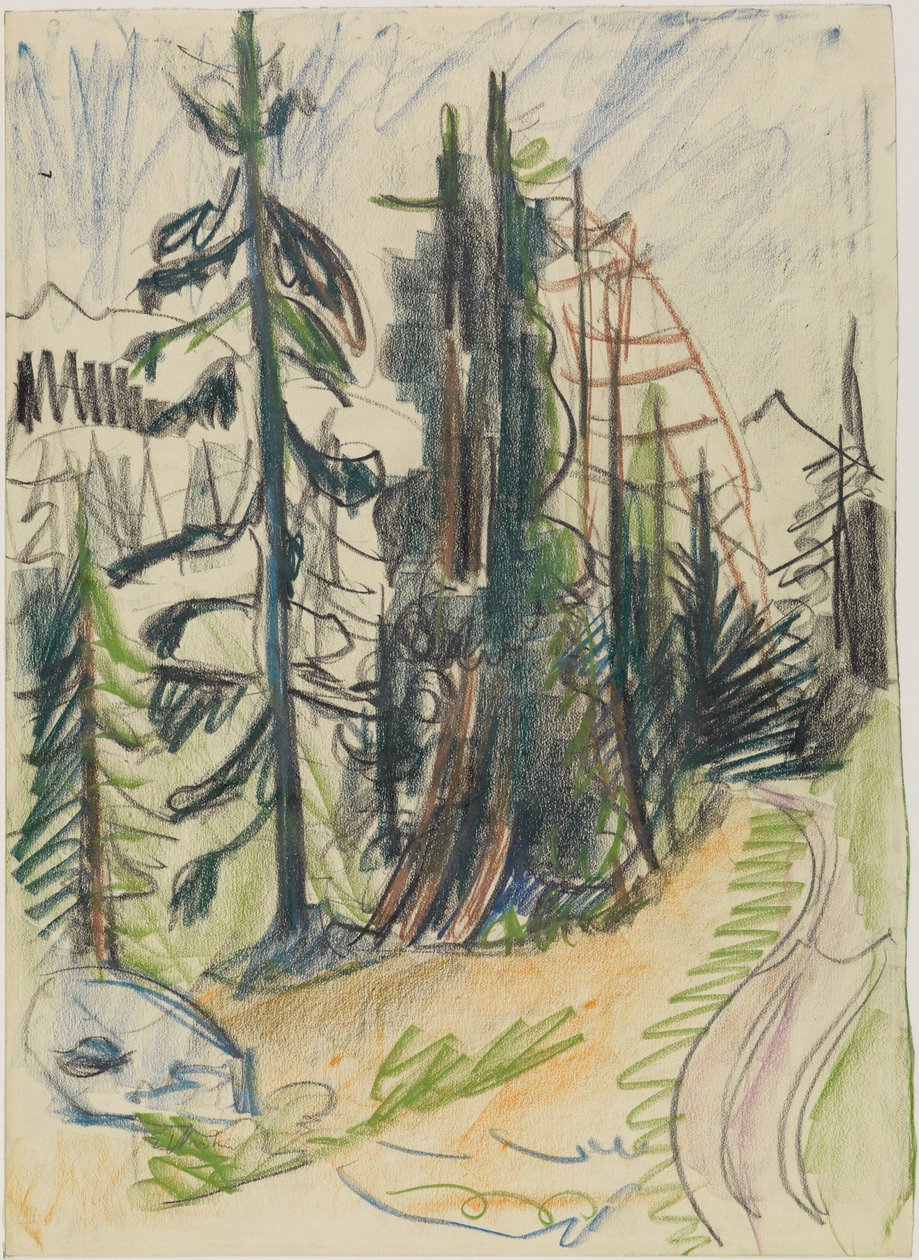 Abetos de montaña y camino de Ernst Ludwig Kirchner