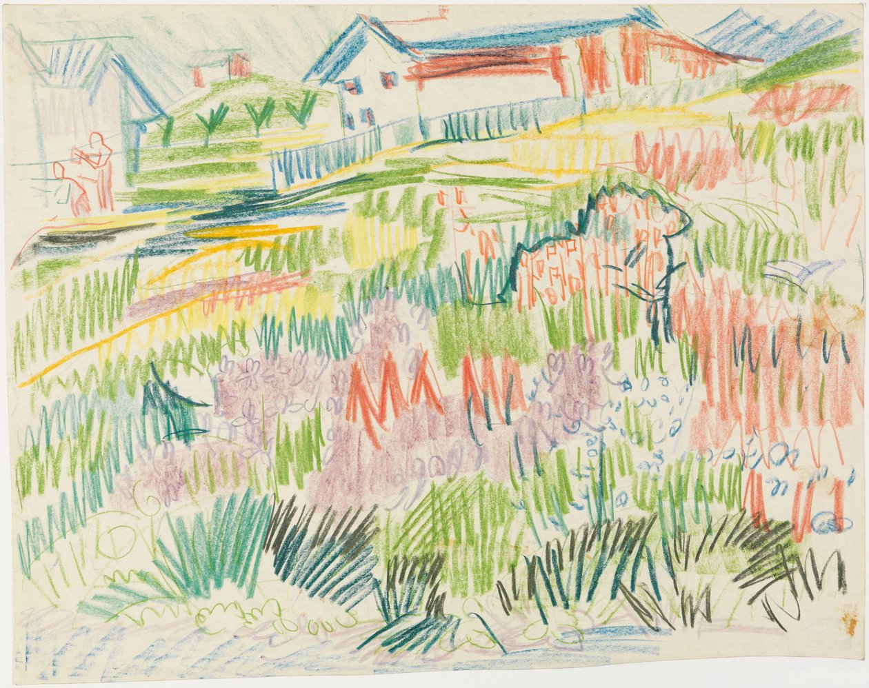 Prado de flores con casas de Ernst Ludwig Kirchner