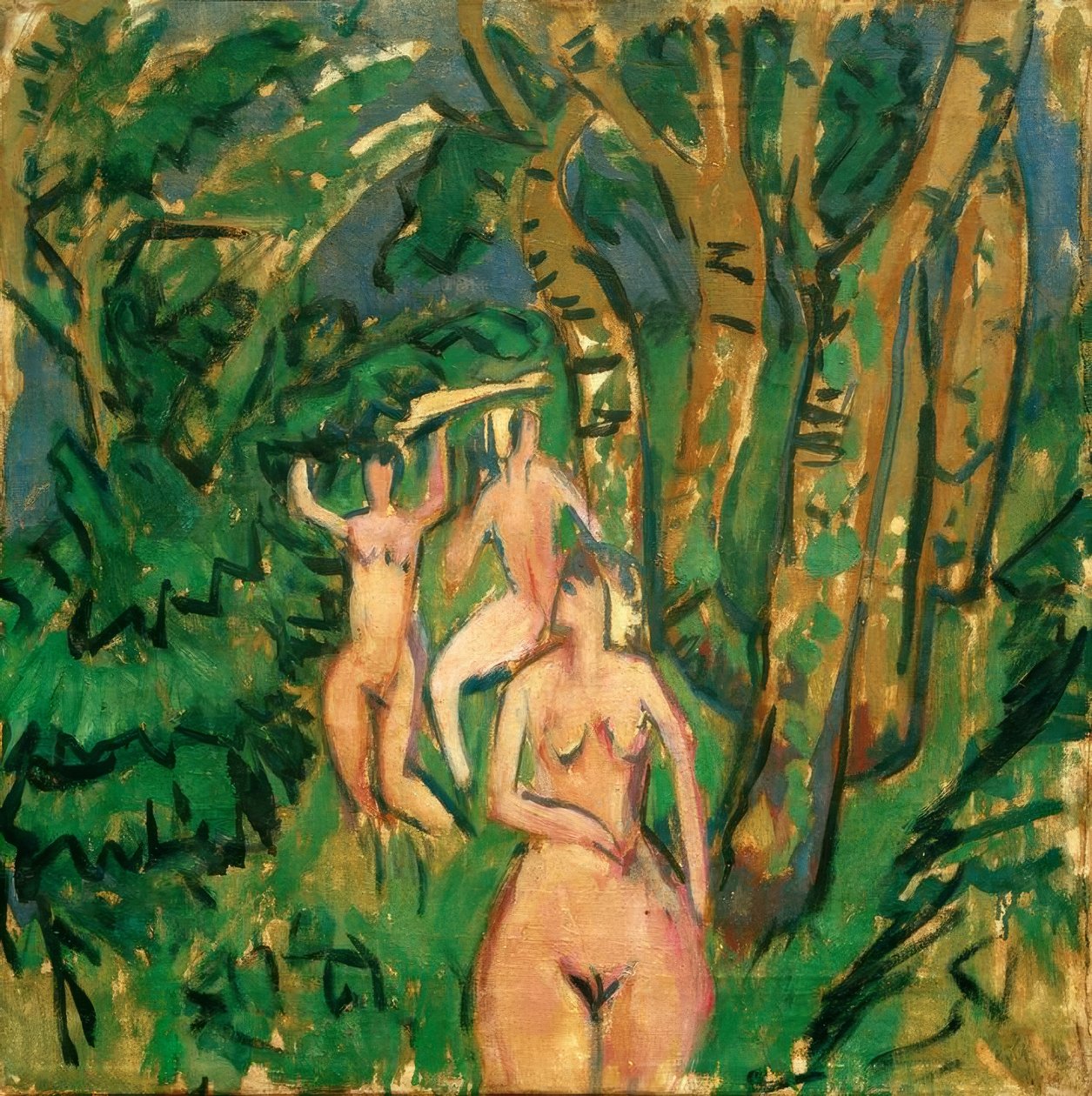 Tres desnudos en el bosque de Ernst Ludwig Kirchner