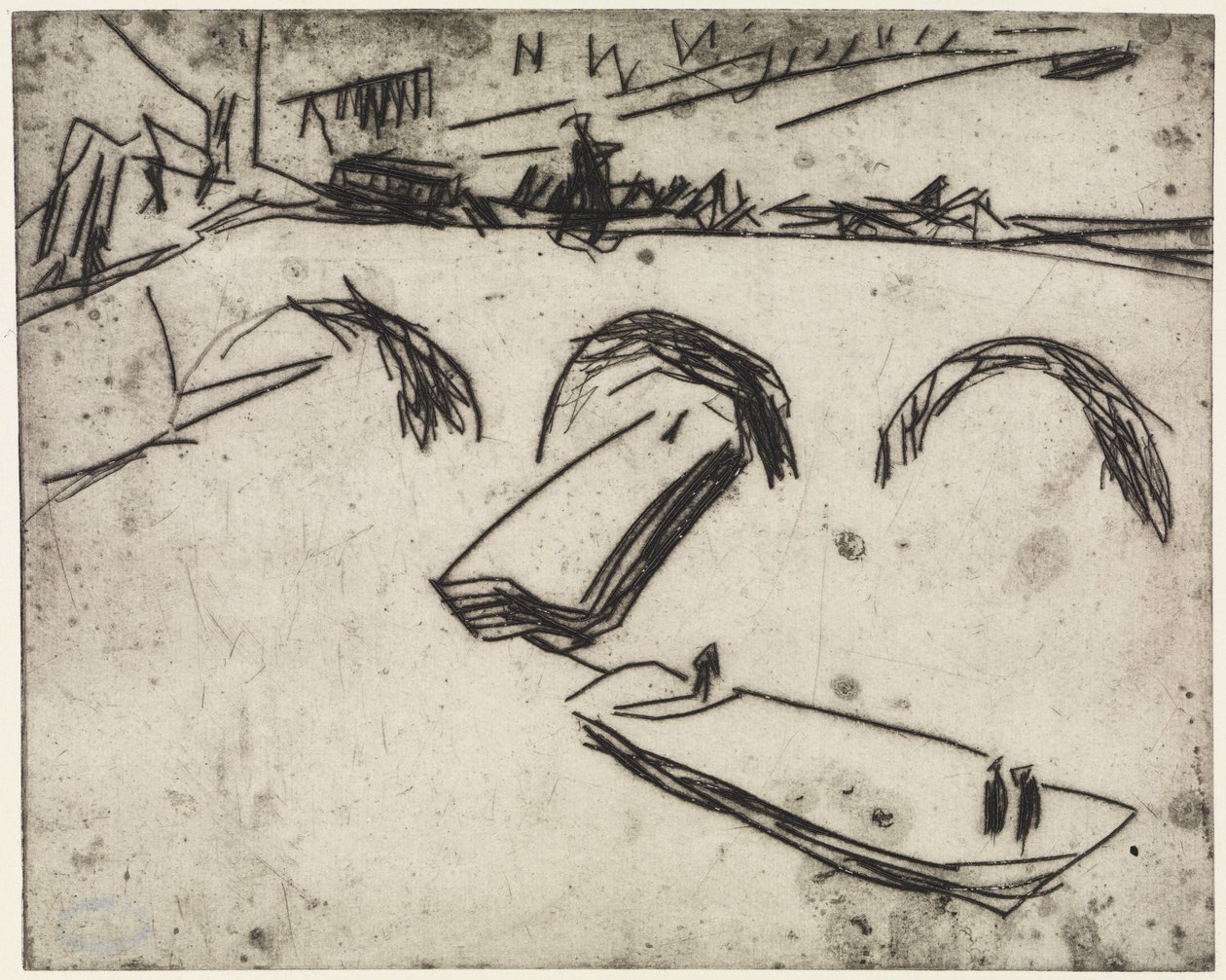 Tres artistas trabajando en las anillas / Puente de Kronprinzenufer, Berlín de Ernst Ludwig Kirchner