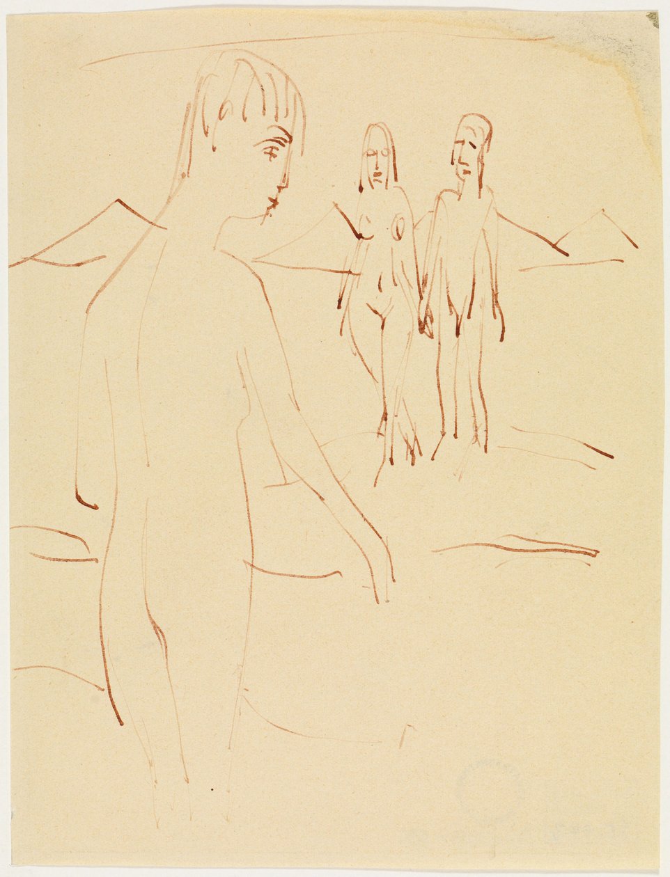 Tres figuras de pie al aire libre de Ernst Ludwig Kirchner