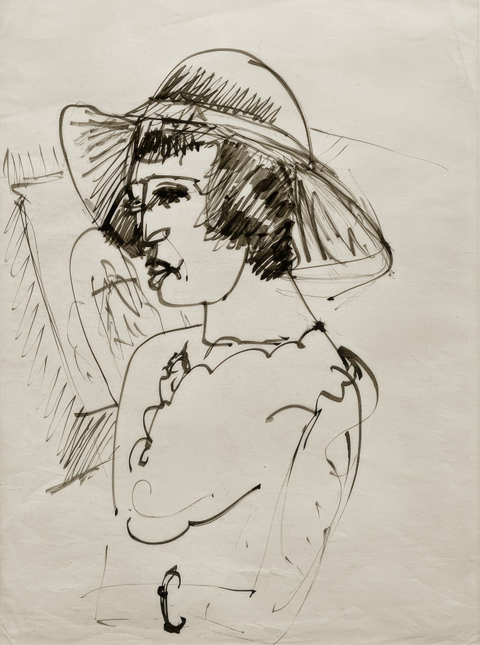 Retrato de Erna con gran sombrero de Ernst Ludwig Kirchner