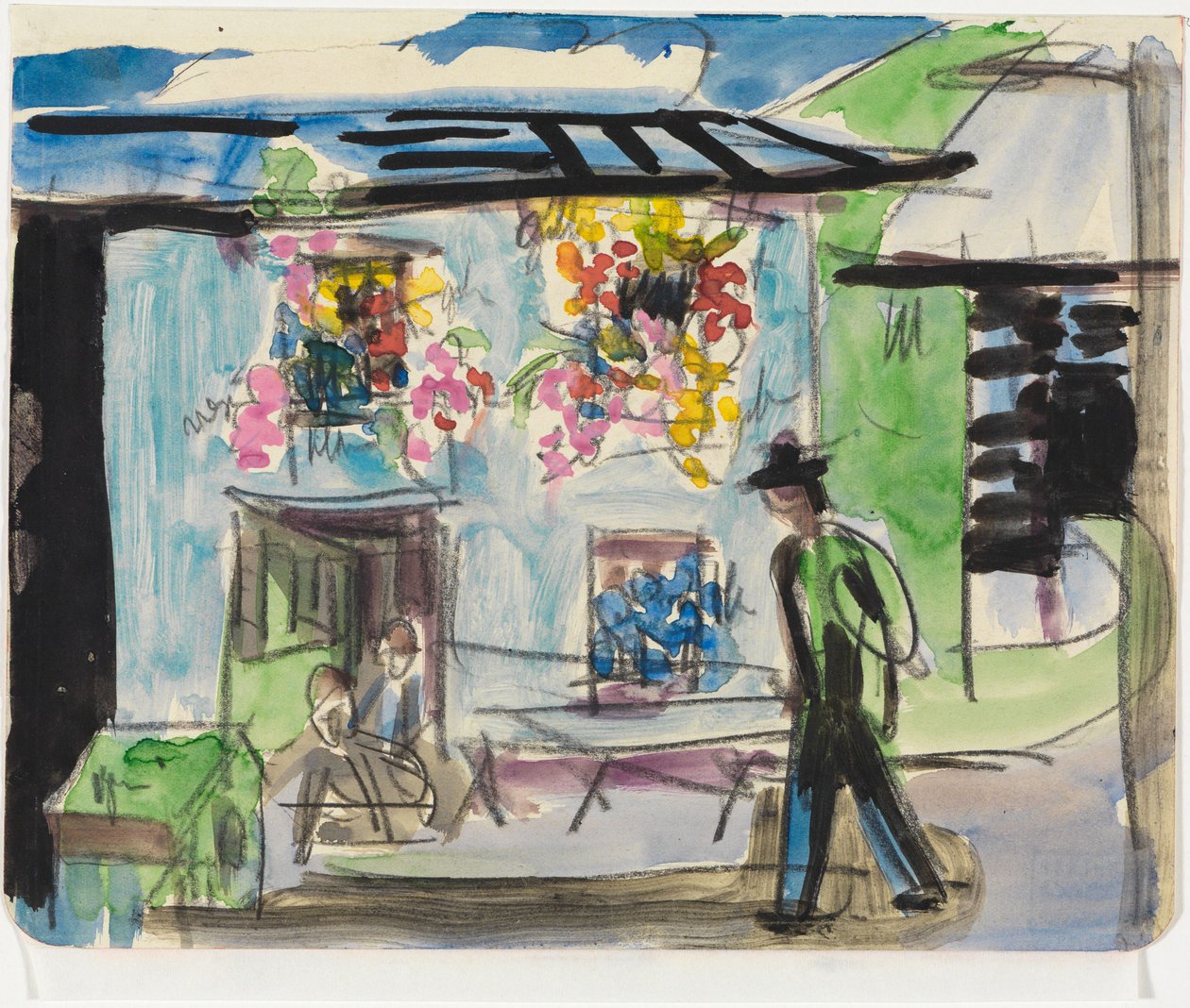 Una casita con ventanas decoradas con flores de Ernst Ludwig Kirchner