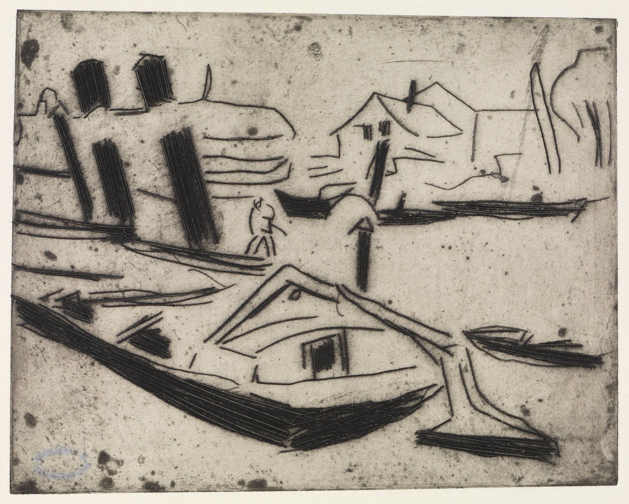 Elbzille con tractor de cadena de Ernst Ludwig Kirchner