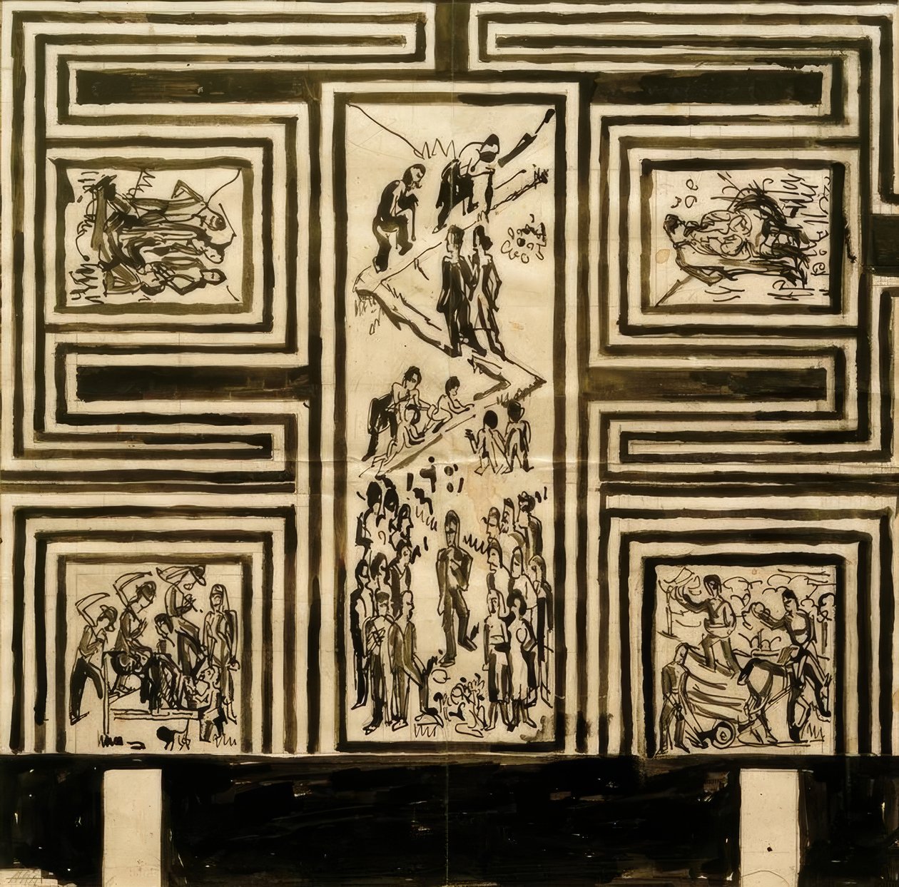 Diseño para la pintura mural de la pared longitudinal del salón de fiestas de Ernst Ludwig Kirchner