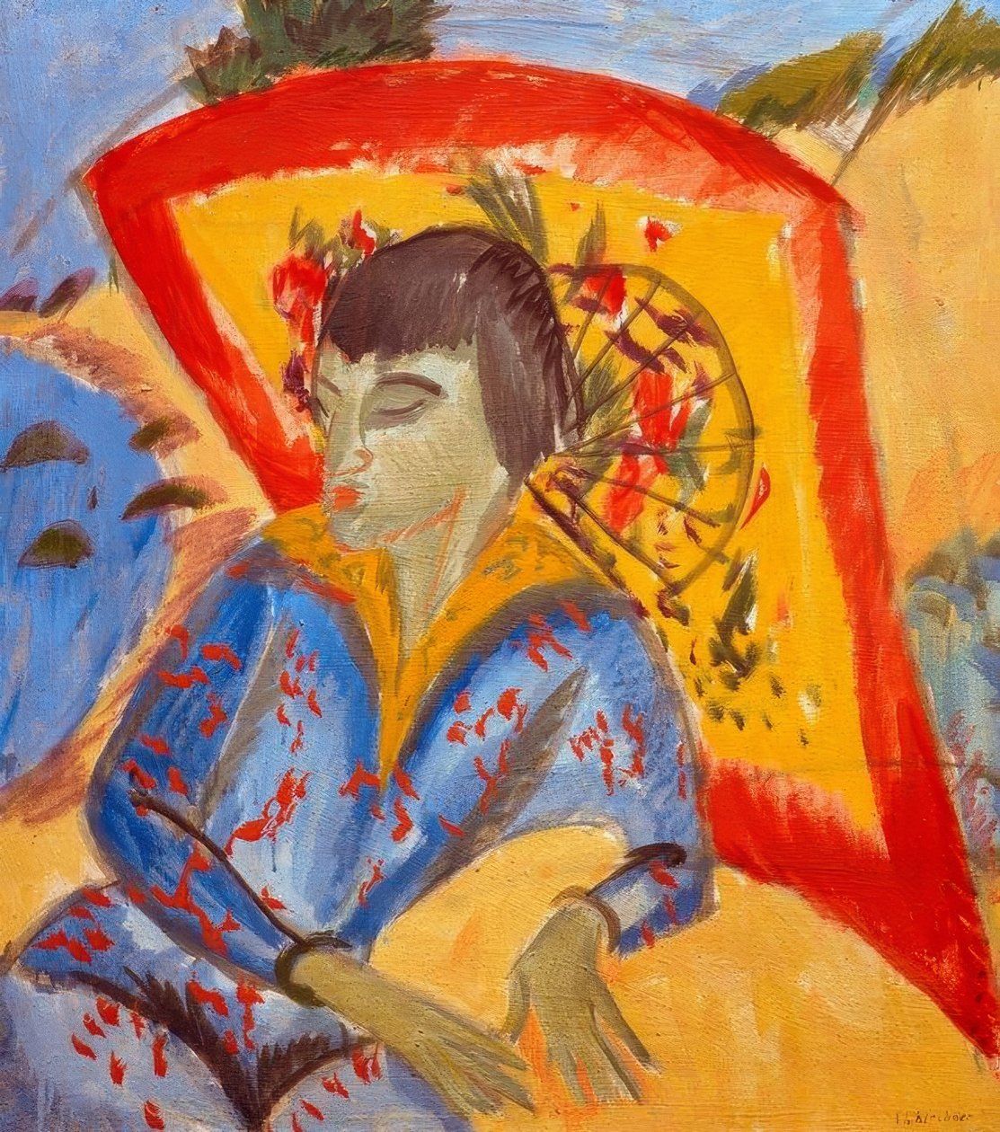 Erna con sombrilla japonesa (Japonesa) de Ernst Ludwig Kirchner