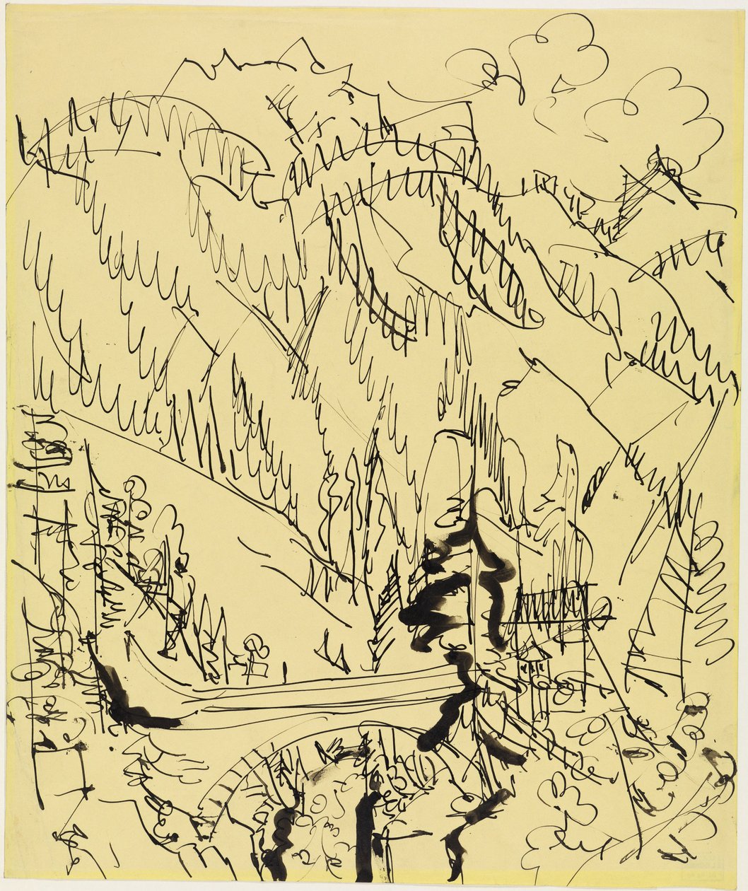 Paisaje montañoso con un puente de Ernst Ludwig Kirchner