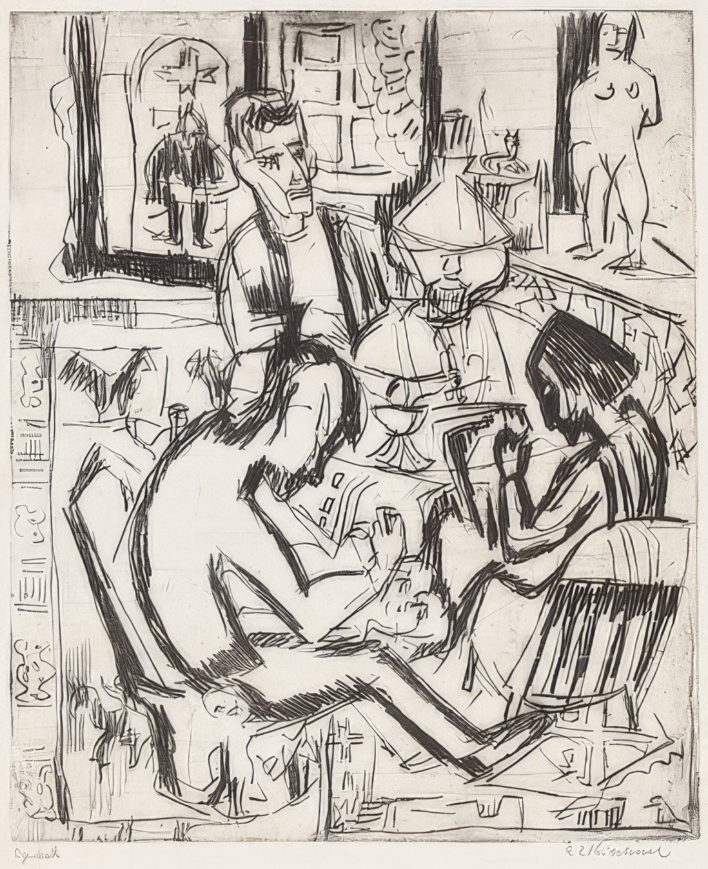 Interior con personas. 1923 de Ernst Ludwig Kirchner