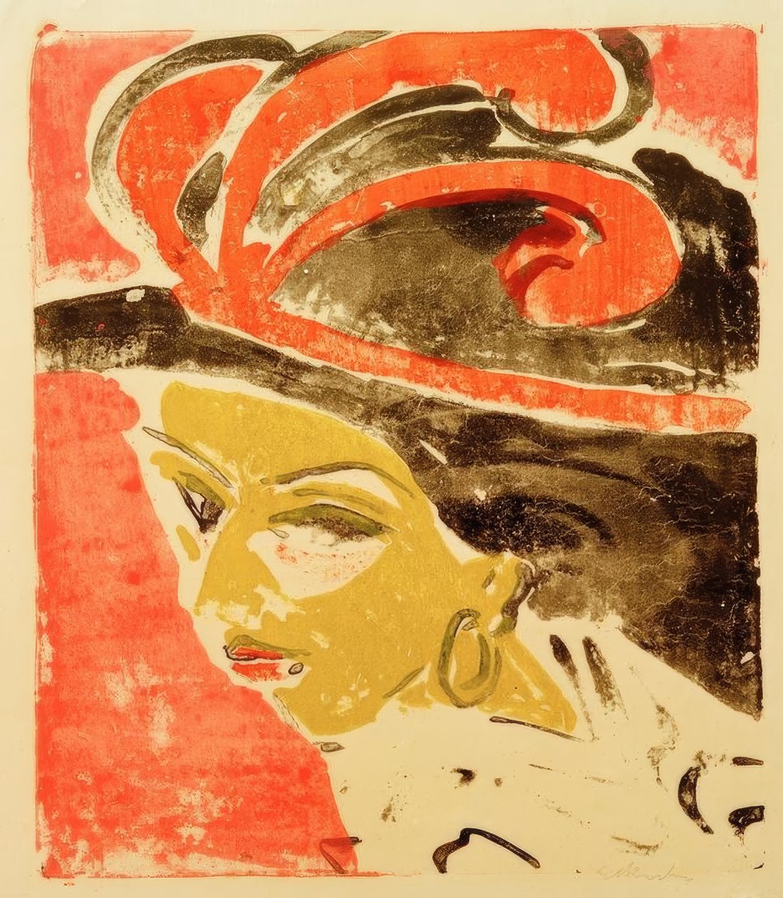 Cabeza de coqueta con sombrero de plumas de Ernst Ludwig Kirchner
