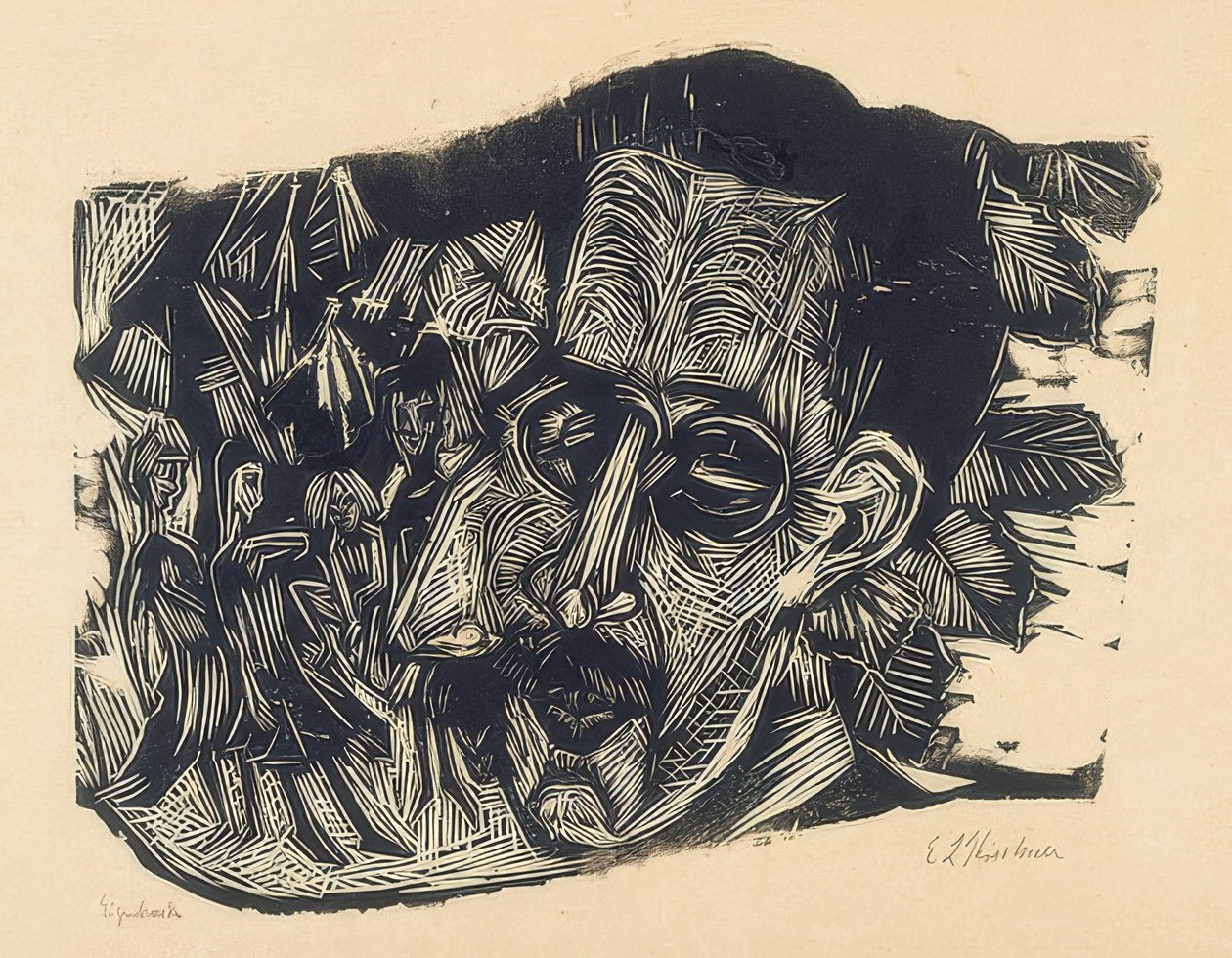 Cabeza del Dr. Ludwig Binswanger y niñas pequeñas. 1917/18 de Ernst Ludwig Kirchner