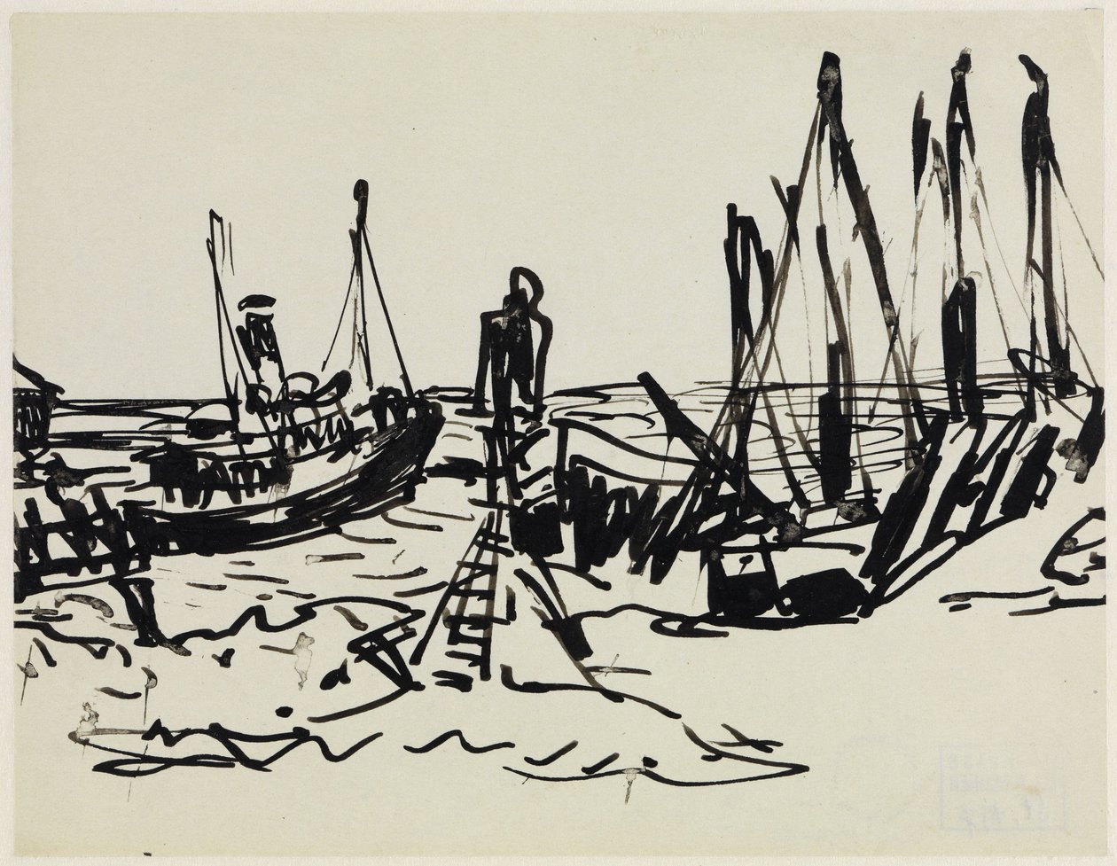 Barcos de vapor costeros y embarcaciones fondeadas (Fehmarn) de Ernst Ludwig Kirchner