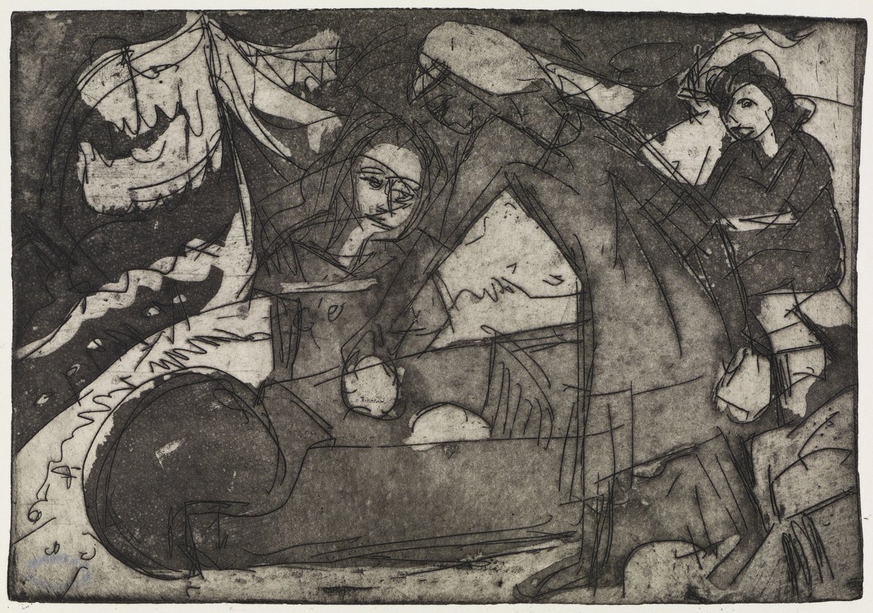 Niña con dos niños/Niños con una carretilla de Ernst Ludwig Kirchner