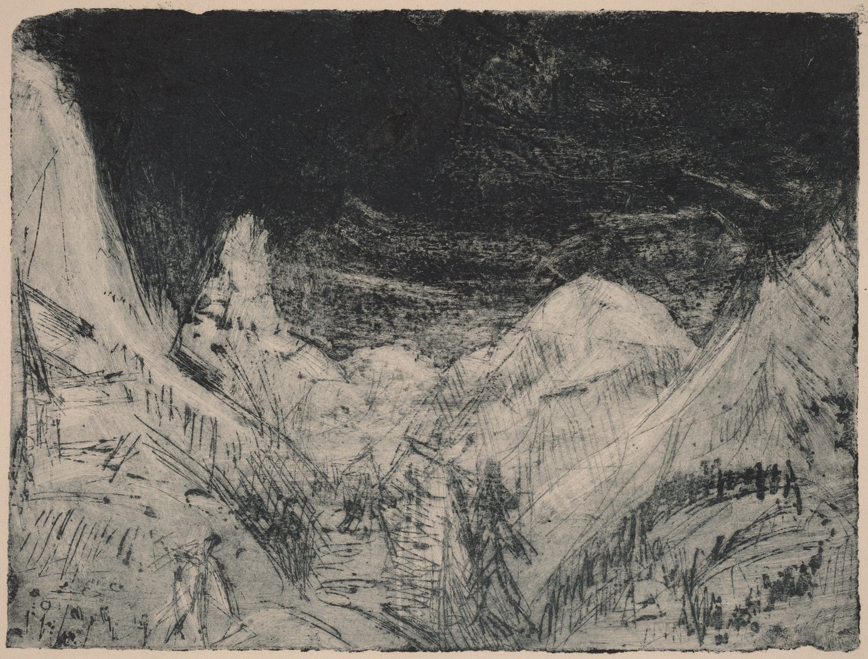 Paisaje de montaña con pequeños segadores de Ernst Ludwig Kirchner