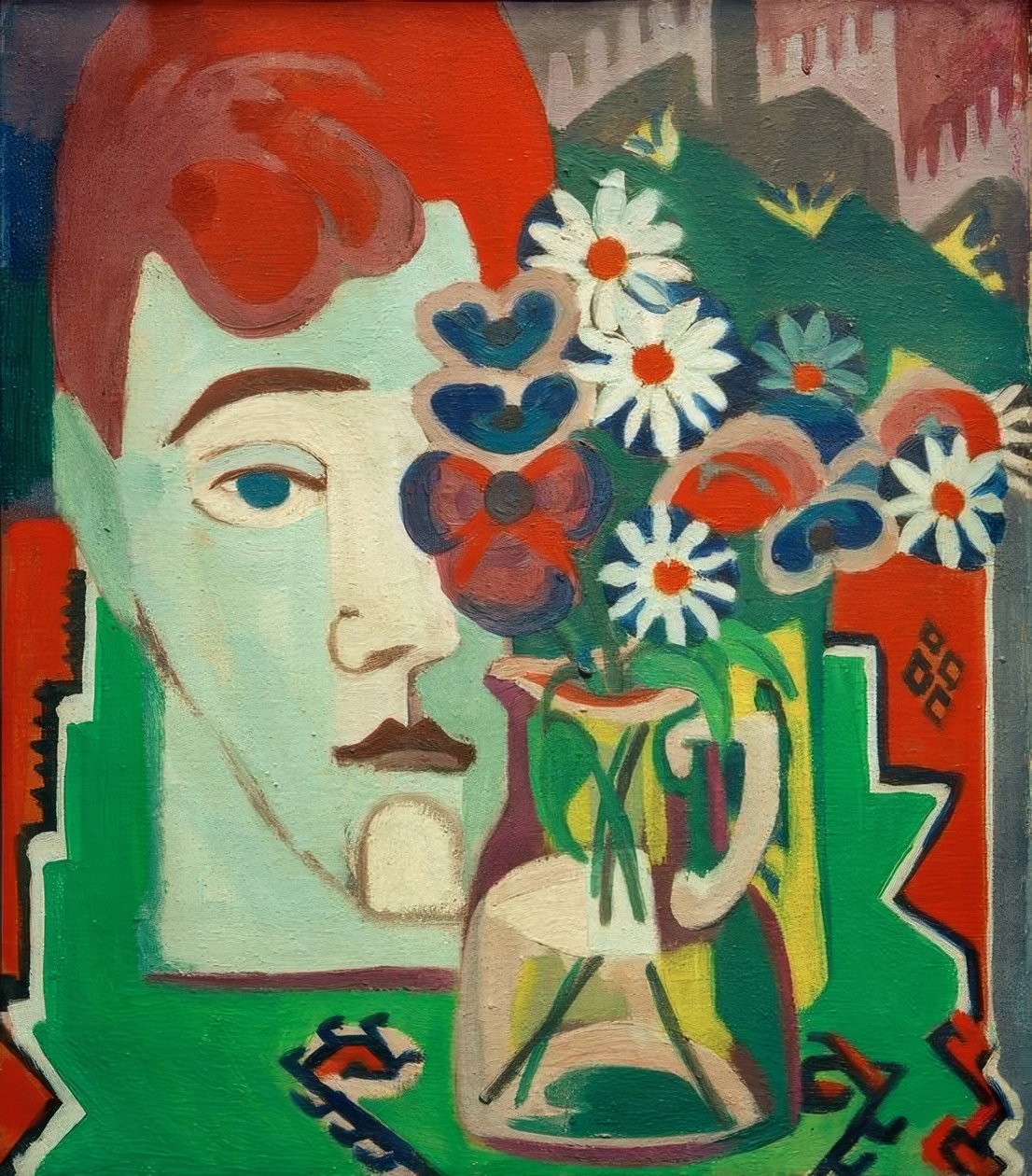 Cabeza de molinero con flores de Ernst Ludwig Kirchner
