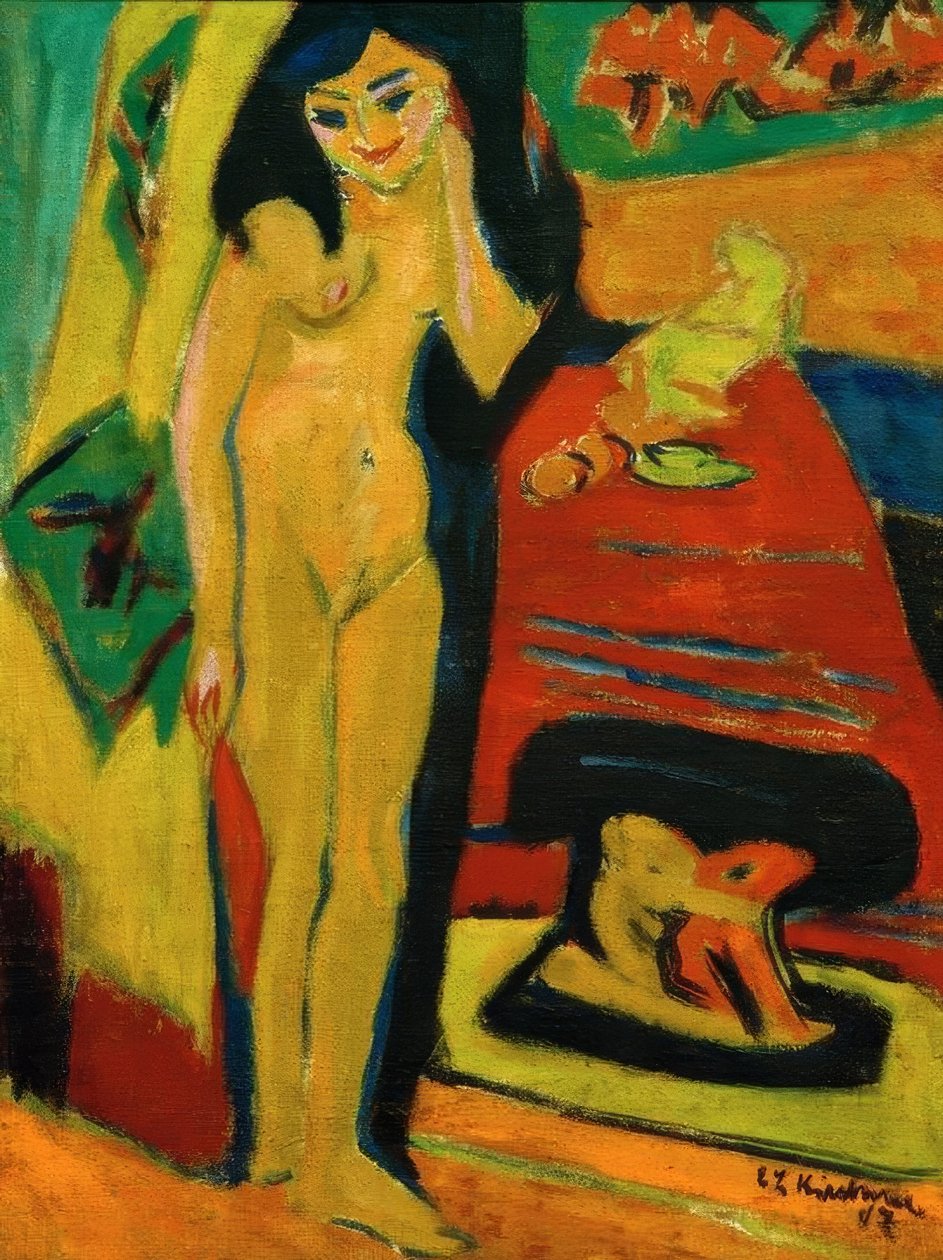 Niña desnuda detrás de la cortina (Fränzi) de Ernst Ludwig Kirchner