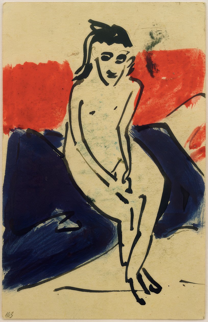 Tarjeta postal a Erich Heckel del 30.6.1910 (Marzella desnuda sentada) de Ernst Ludwig Kirchner