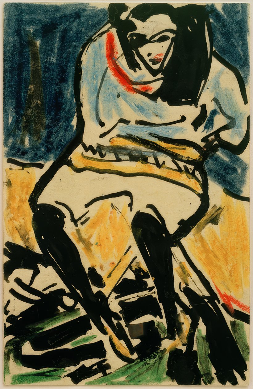 Tarjeta postal a Erich Heckel del 6.4.1910 (Marzella en silla plegable) de Ernst Ludwig Kirchner
