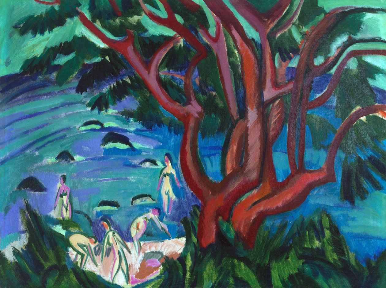 Árbol rojo en la playa, 1913 de Ernst Ludwig Kirchner