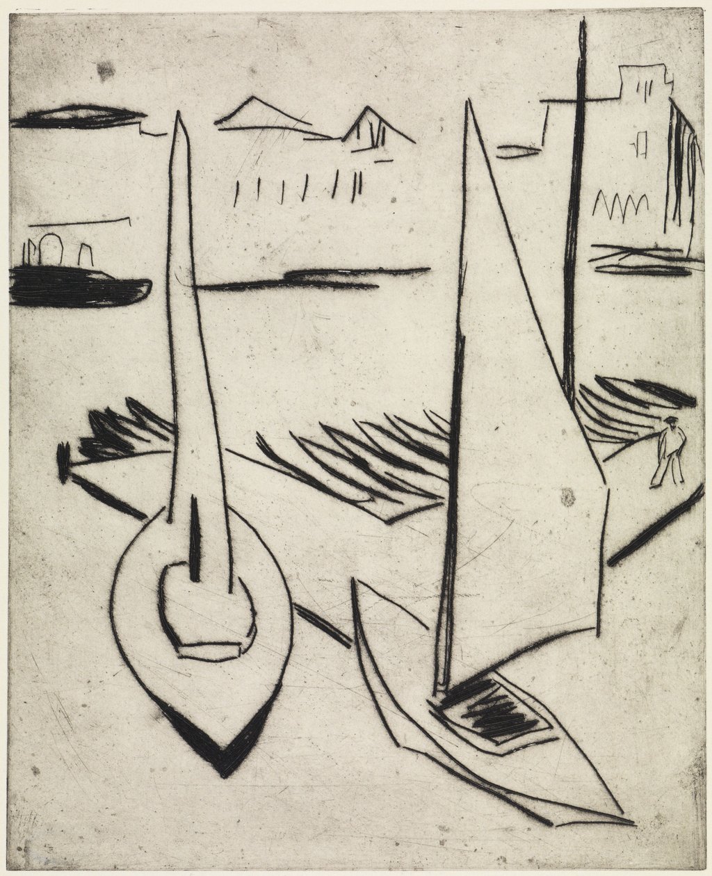 Puerto de veleros en el Alster, Hamburgo / Calle con obeliscos, Dresde de Ernst Ludwig Kirchner