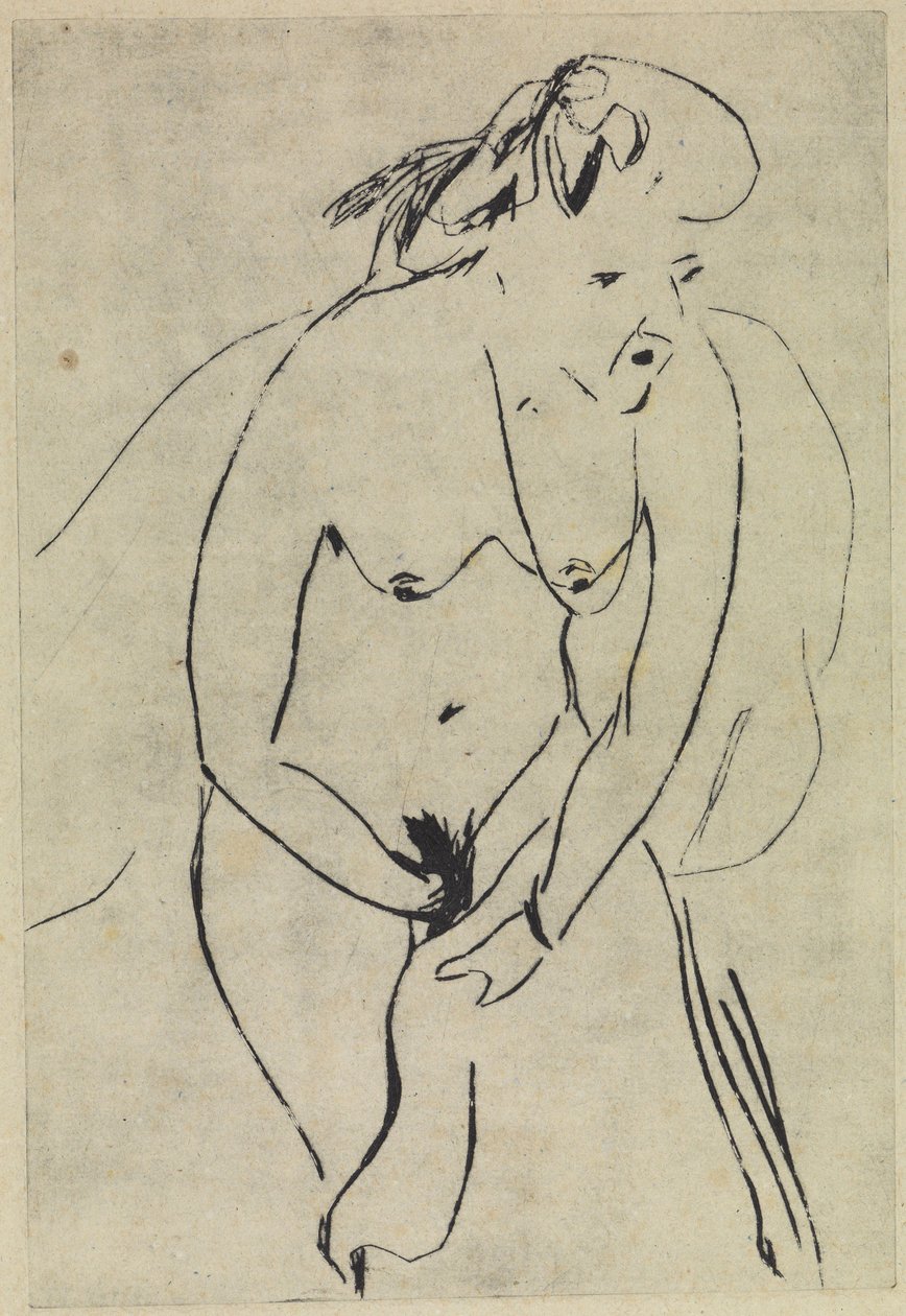 Bañistas secándose con una toalla y un collar de Ernst Ludwig Kirchner