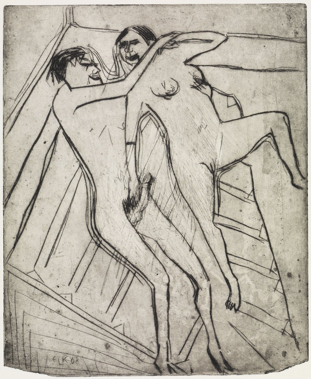 Niña sentada en la playa/Pareja de enamorados de Ernst Ludwig Kirchner