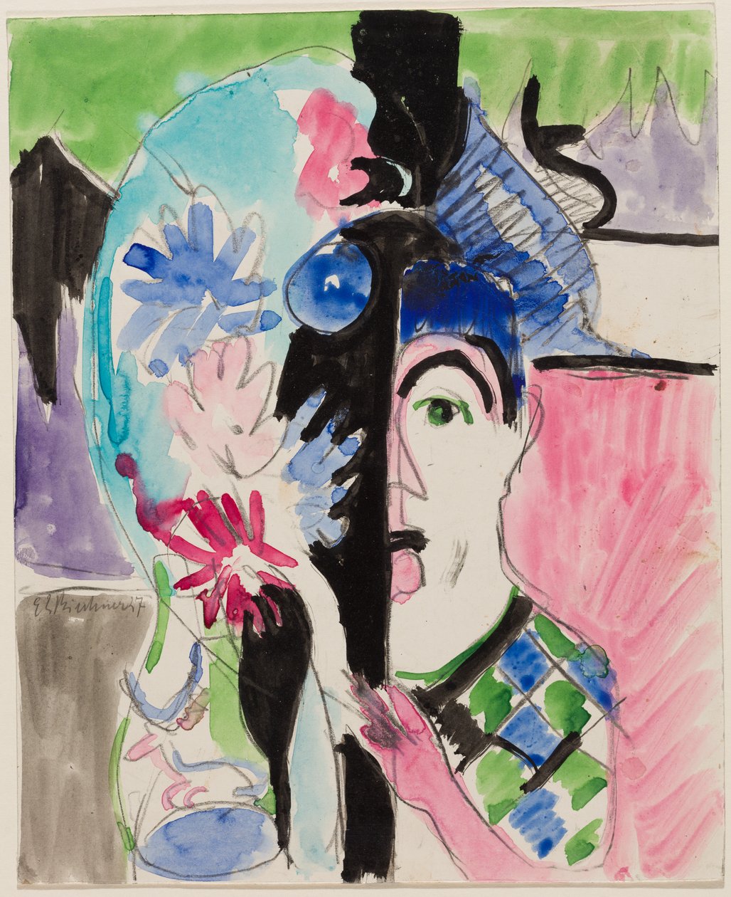 Estudio para «Cabeza de molinero con flores» de Ernst Ludwig Kirchner