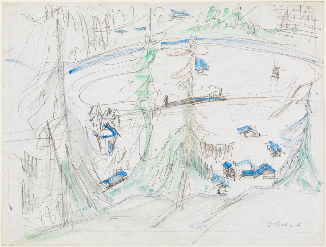 Cuenca de valle con casas y línea ferroviaria de Ernst Ludwig Kirchner