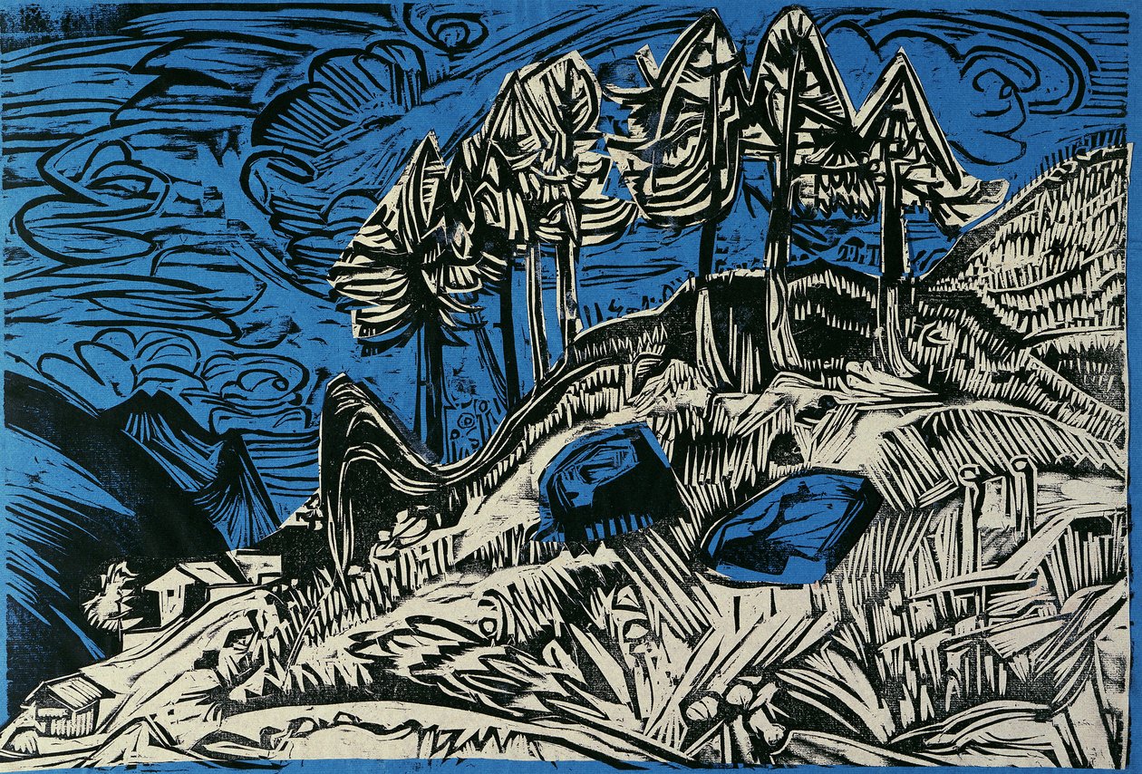 Árboles en una ladera de montaña de Ernst Ludwig Kirchner
