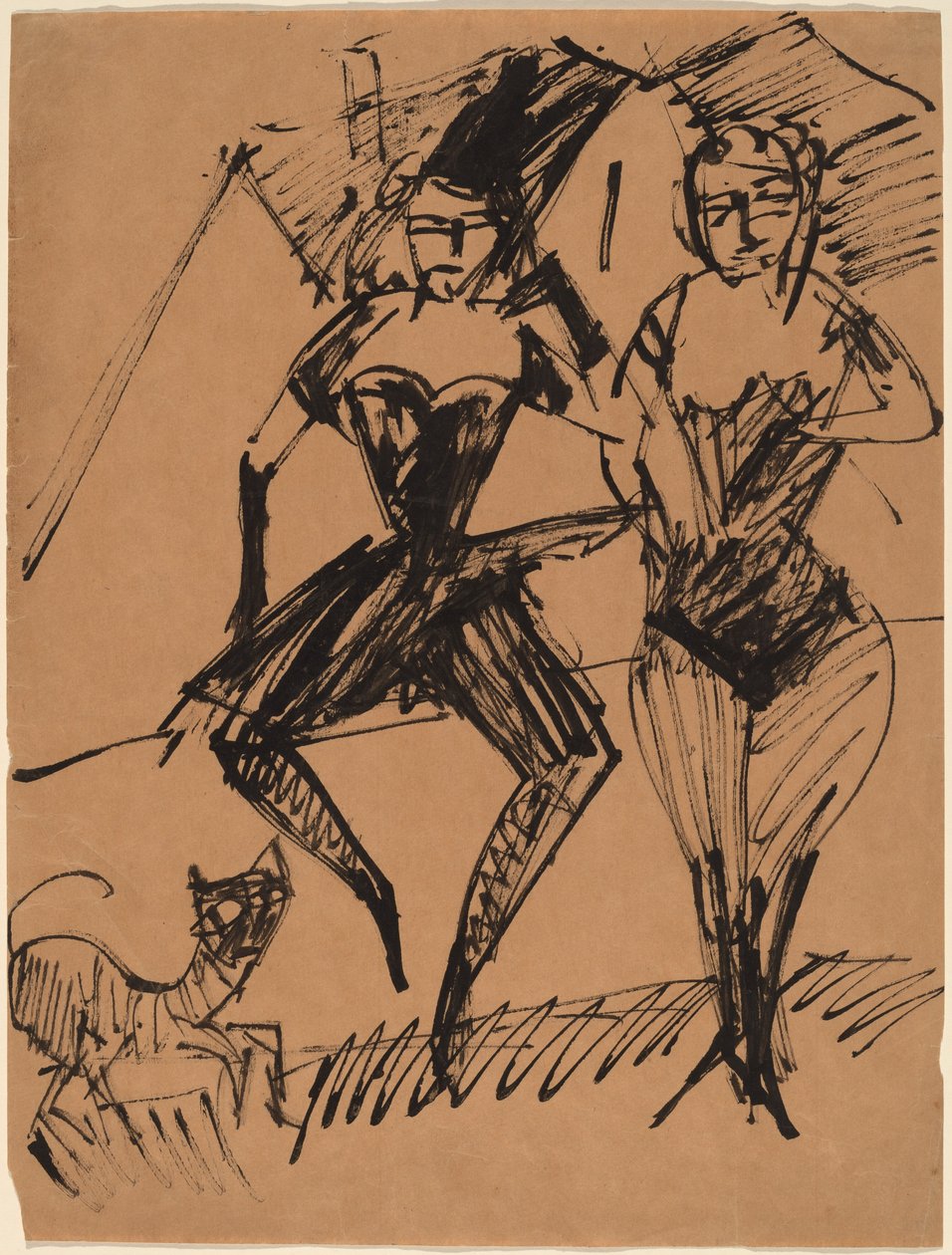 Dos bailarinas con un gato de Ernst Ludwig Kirchner