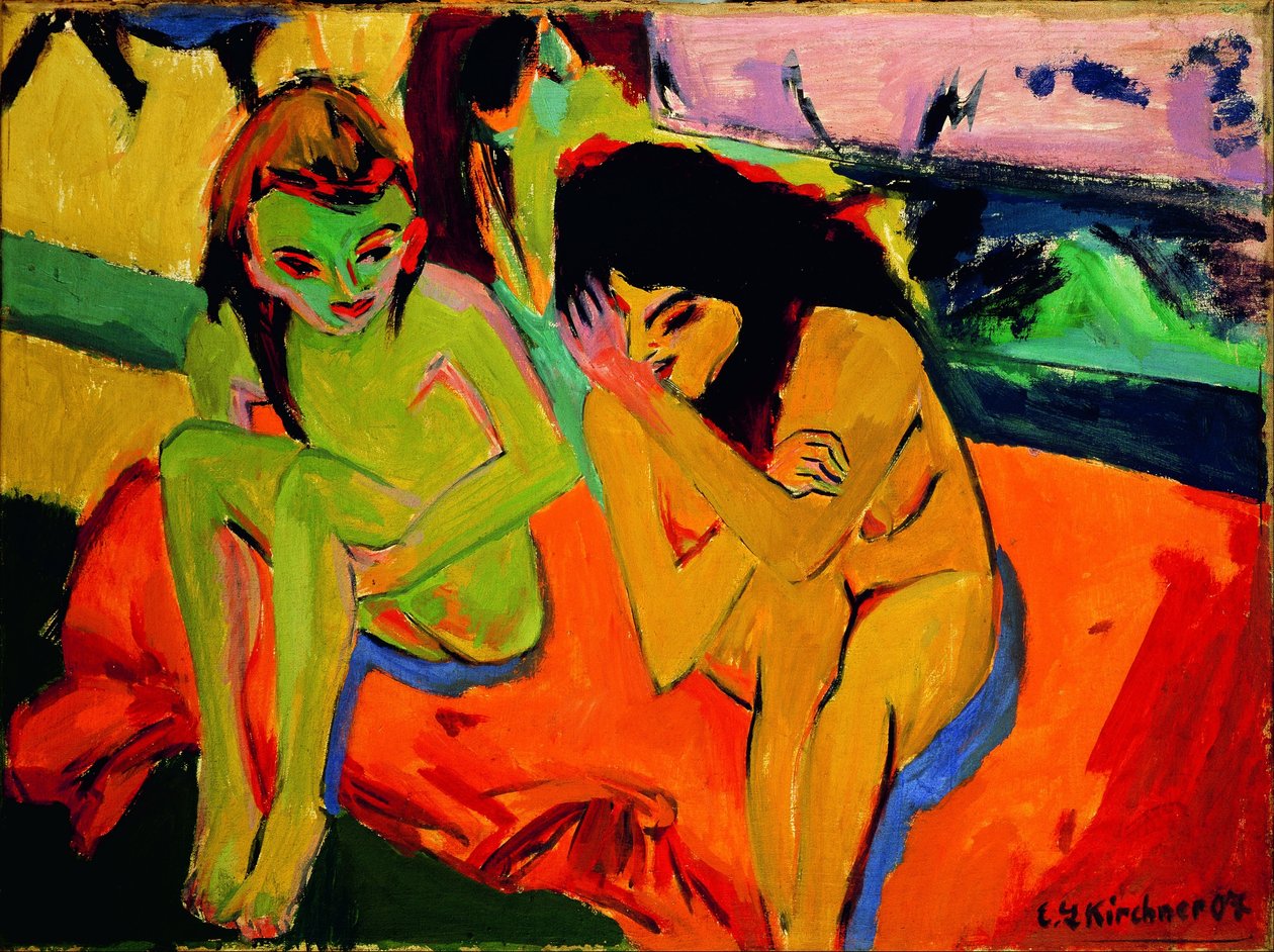 Dos chicas / chicas desnudas hablando de Ernst Ludwig Kirchner