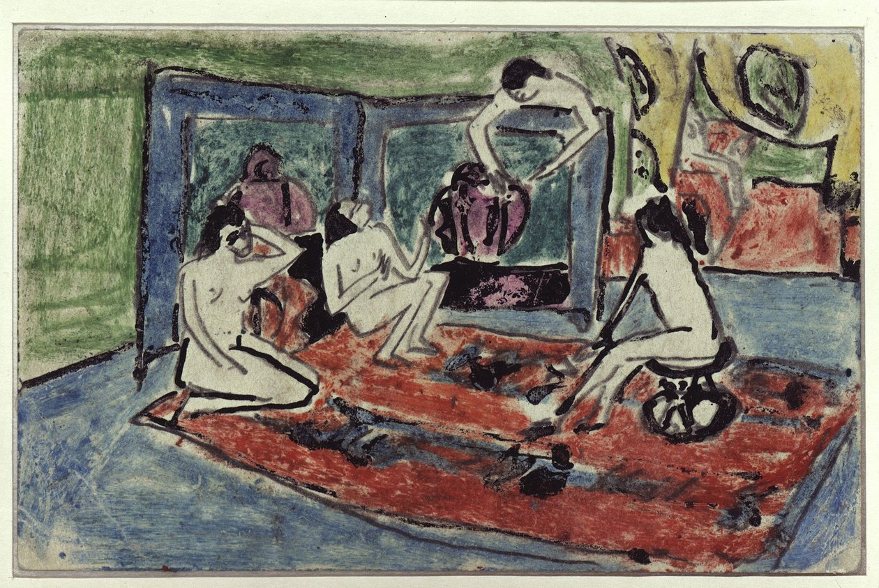Cuatro desnudos en el estudio (postal a Maschka Müller) de Ernst Ludwig Kirchner