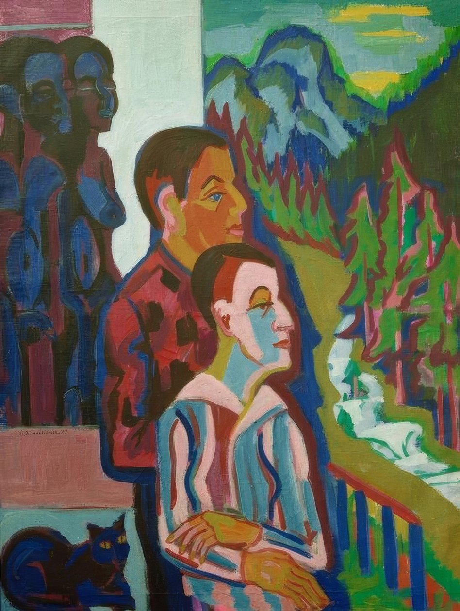 Antes del amanecer – Yo mismo con Erna frente a la casa Wildboden de Ernst Ludwig Kirchner